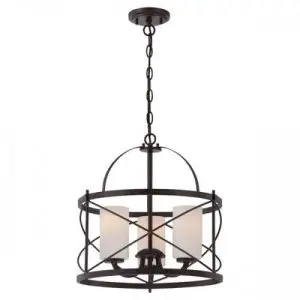 3 Light Pendant with Opal Glass - Old Bronze
