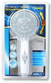 RV Shower Head - White - 5 Function, OFF & ON SWITCH